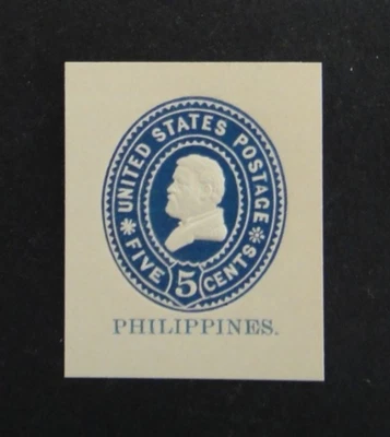 US Stamped Envelope Philippines U16 5c 1899-1900 Cut Square Blue on Amber - Image 1 of 2