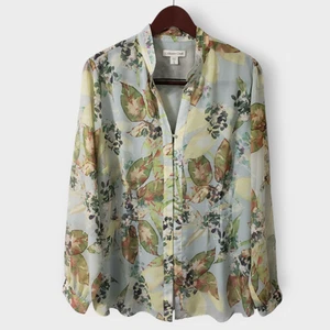 Coldwater Creek Floral Sheer Button Up Blouse XL (16) Lined Blue Multicolored - Picture 1 of 15
