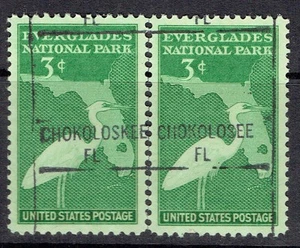 1947 3c Everglades precancel ERROR f/CHOKOLOSKEE FL 952-841 reconstructed pair. - Picture 1 of 1