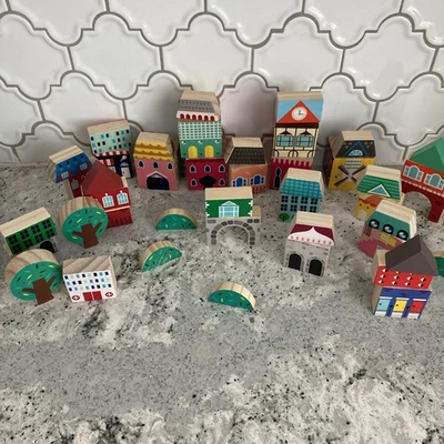 Conjunto de blocos de madeira FAO Schwarz Around the World 50 peças e figuras de madeira ~ Usado - Imagem 1 de 4