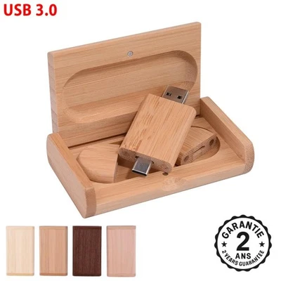 Clé USB 3.0 2 Ports Type C et A Bois de Bambou Erable Noyer 128 64 32 16 8 4 Go - Photo 1/4