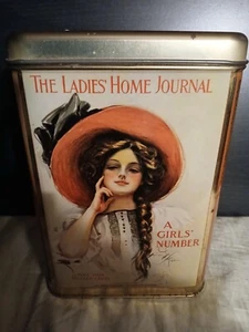 Vtg KITCHEN 8 3/4" HIGH LADIES HOME JOURNAL VICTORIAN GIRL TIN Can 1909 Rare - Picture 1 of 4