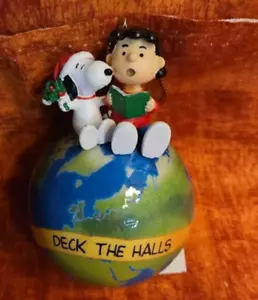 Kurt Adler Lucy & Snoopy on Earth Christmas Decopauge Ball Ornament - Rare - Picture 1 of 7
