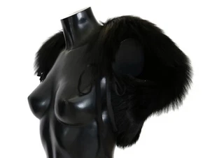 DOLCE & GABBANA Scarf Black Silver Fox Fur Shoulder Collar Wrap s. S RRP $8600 - Picture 1 of 6