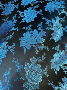 Black & Blue Roses Floral - Faux Silk Brocade Jacquard Fabric - Picture 1 of 6