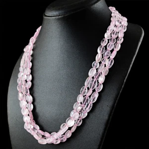 450.00 Cts Natural 3 Strand Untreated Pink Rose Quartz Oval Beads Necklace (RS) - Picture 1 of 3