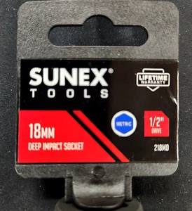 QTY 1 NEW SUNEX 218MD 1/2" DRIVE 18MM 6 POINT METRIC DEEP IMPACT SOCKET - Picture 1 of 2