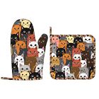 Oven Mitts Pot Holders Sets Colorful Cats Kitten Silicone Oven Gloves Funny A...