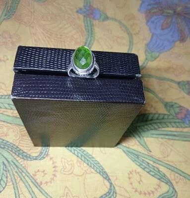 Natural peridot ring silver oval gemstone birthstone cocktail rings for women - Image 1 of 4