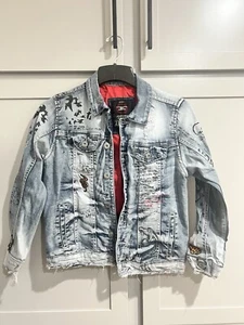 JORDAN CRAIG LEGACY EDITION Big Kids Denim Skull Grafitti Patches Jacket, Sz 14 - Picture 1 of 19