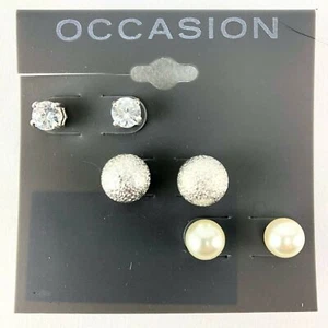 Ocasión 3 pares de pendientes de diamantes de imitación y perlas de imitación - Imagen 1 de 1