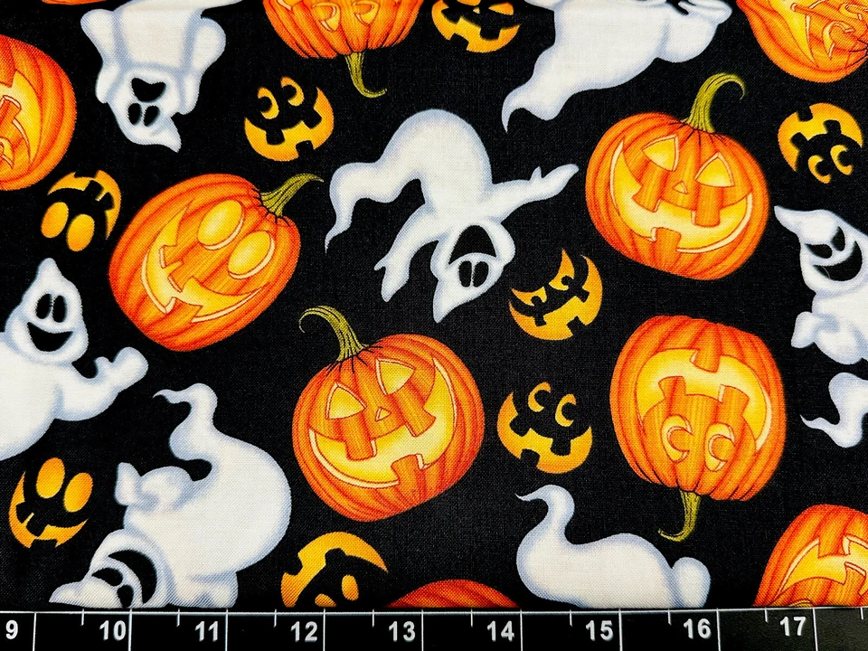 Tina Scrap 9"x21" HALLOWEEN Jack O Lantern Boo Crew Ghost Pumpkin FABRIC COTTON - Image 1 of 1