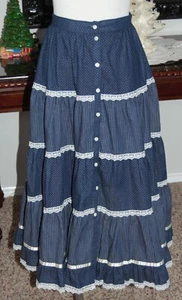 Jessica McClintock Gunnnies GUNNE SAX Blue Skirt Boho Prairie Cottage Core 7 #95 - Picture 1 of 6