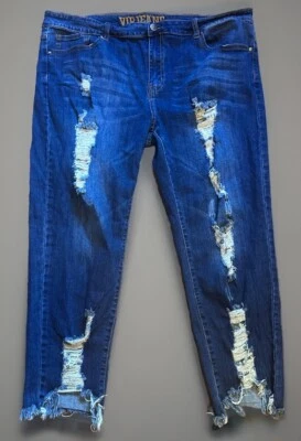 Pantalones de mezclilla VIP talla 22 rasgados azules desgastados deshilachados ajustados elásticos al tobillo 42 x 26 Foto 1 de 4