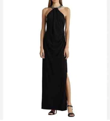 Lauren By Ralph Lauren Womens Black Sequin Halter  Maxi Dress Size 6  NWT - Image 1 of 4