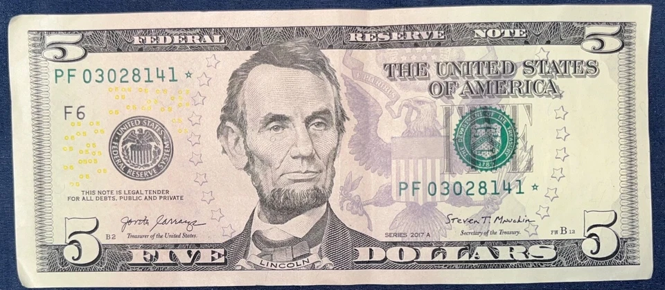 Rare Five Dollar Bill Star Note 2017 Atlanta $5 United States Federal Reserve - Image 1 of 1