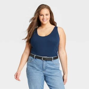 Ava & Viv Women Navy Blue Cotton Sleeveless Round Neck Slim Fit Tank Top Size 2X - Picture 1 of 3