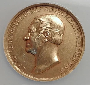 1839 GERMANY German STATES Prussia GILT Medal of VON LADENBERG NGC i73485 - Picture 1 of 5