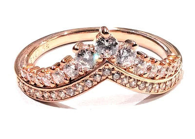 Anillo Pandora ROSA, Princesa Wishbone, #187736CZ, circonita cúbica transparente, enchapado en oro rosa Foto 1 de 4