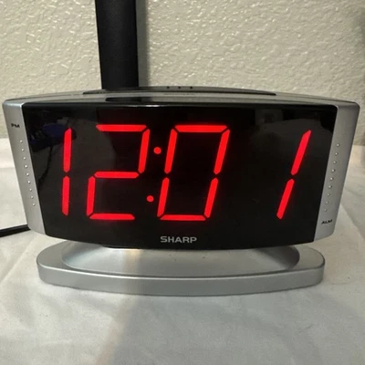 SHARP Model SPC033 Red LED Digital Alarm Clock with Swivel Base (Silver) TESTED - Image 1 of 4