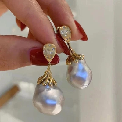 Wunderschöne riesige AAAA 11mm natürliche Südsee weiße Barock Perlen Ohrringe 925er.. - Bild 1 von 4