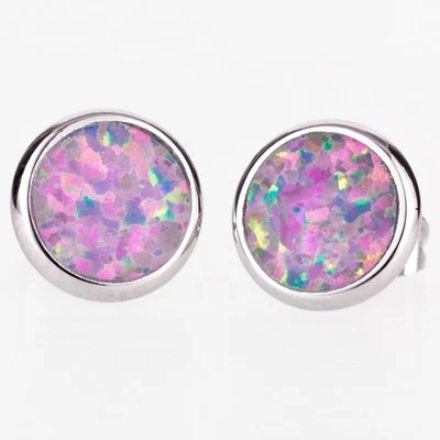 Round Lavender Purple Fire Opal Silver Jewelry Stud Earrings - Image 1 of 4