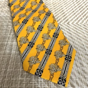 Men’s Gold Graphic Print Necktie Polyester - Picture 1 of 4