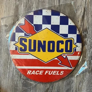 Sunoco Race Fuels 12" Diameter Novelty Hem Wrapped Metal Sign New! - Picture 1 of 2