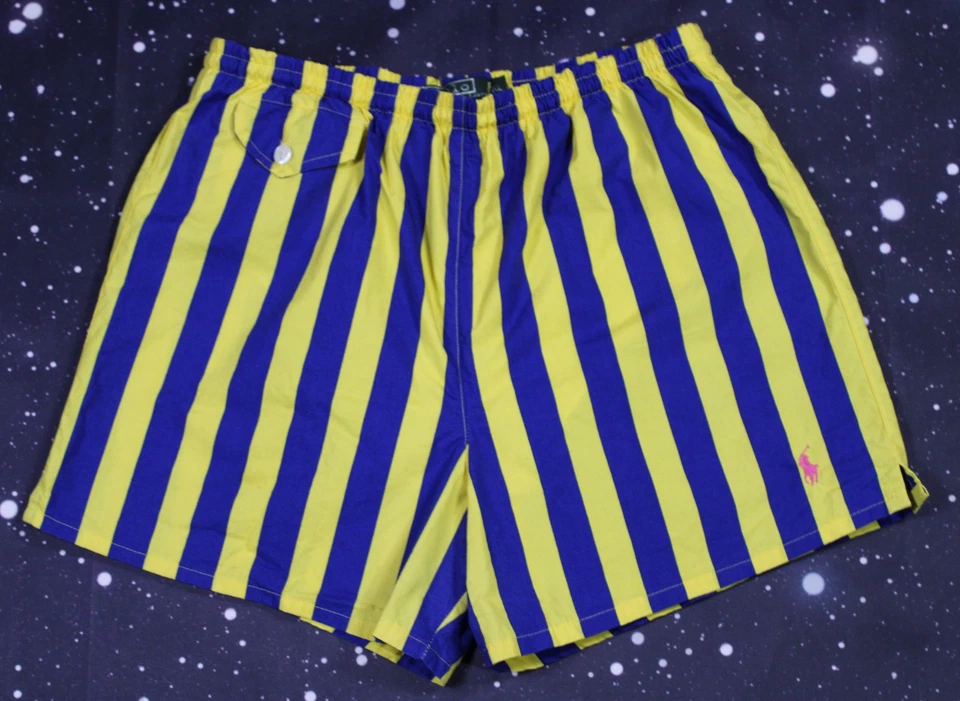 Bañador Polo Ralph Lauren vintage a rayas azules y amarillas - XL - EE. UU. Foto 1 de 4