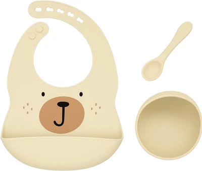 Set Pappa in Silicone per Bambini – Bavaglino Con Tasca Raccogli Pappa, Ciotola  - Immagine 1 di 4