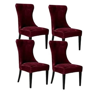 Set of 4 Black Velvet Wingback Chair Cover Slipcover Strength Removable - Picture 1 of 7