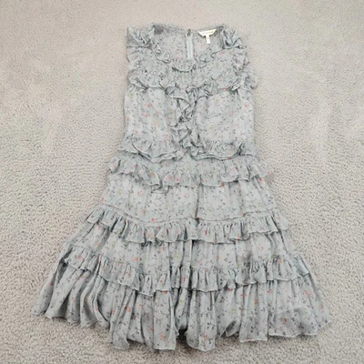Rebecca Taylor Dress Womens 4 Blue Ruffle Tiered Floral Silk Sleeveless Spring - Image 1 of 4