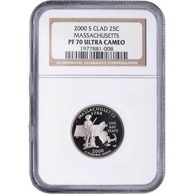 2000-S Clad Massachusetts State Quarter ~ NGC PF70 ULTRA CAMEO - Image 1 of 2
