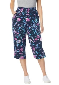 Woman Within Plus Size Elastic-Waist Pull-On Knit Pocket Capri Pants - Picture 1 of 93