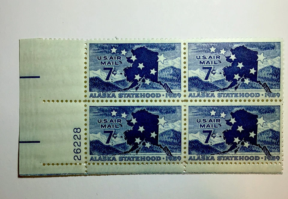 US 7 Cent Alaska Statehood Air Mail, 1959, Scott #C53, Block Of 4 MNH/OG/XF. - Image 1 of 1