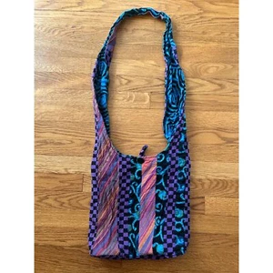 Bohemian Hippie Crossbody Shoulder Bag Sling Slouch Hobo Cotton MADE IN NEPAL - Picture 1 of 8