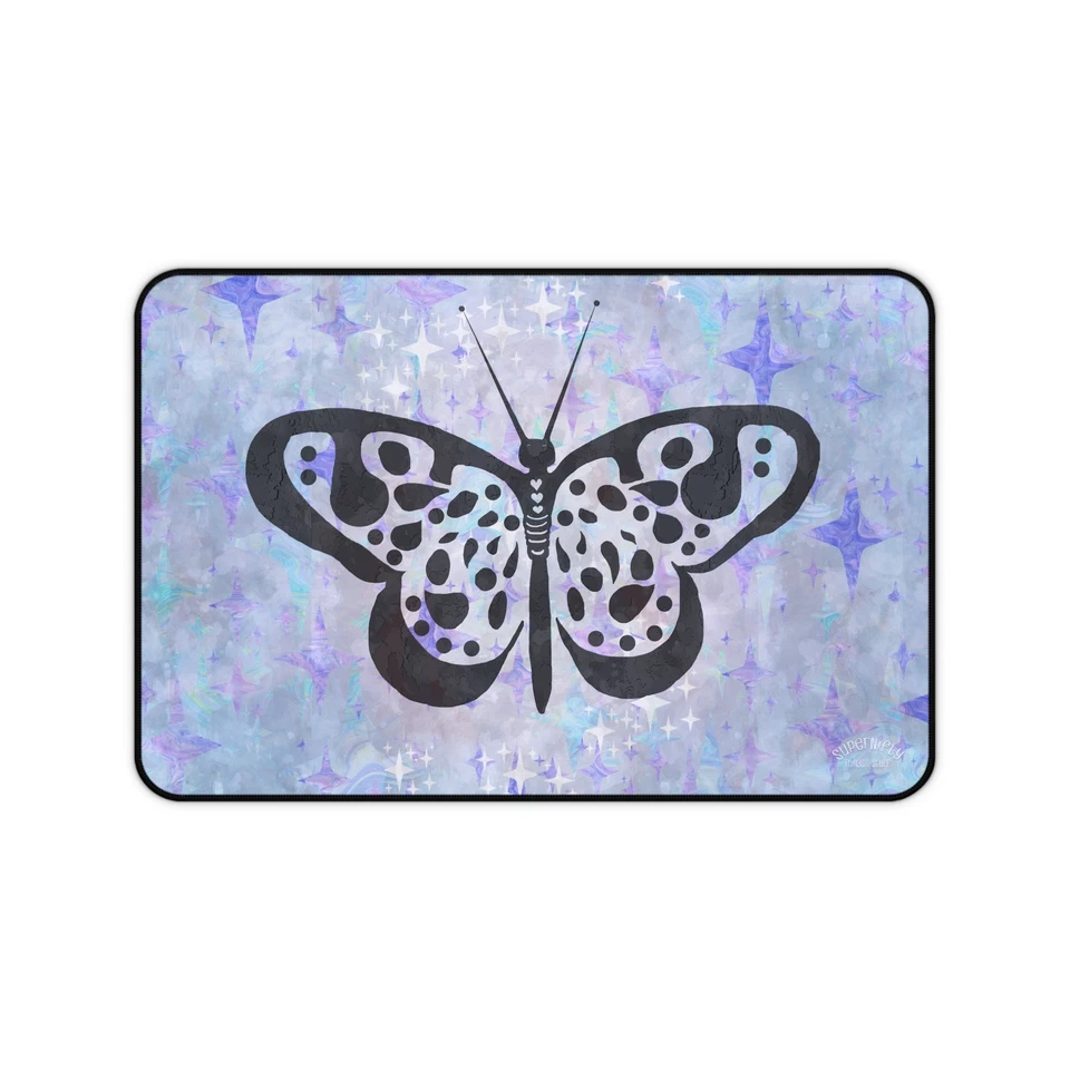 Large Desk Mat - Butterflies with Stars, Blue & Purple Watercolors  - Image 1 of 1