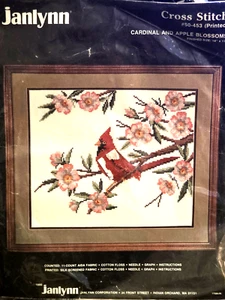 Janlynn Cardinal & Apple Blossoms Impreso Punto de Cruz Kit 14" x 11" #50-453 - Imagen 1 de 6