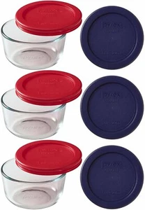 Juego de almacenamiento de alimentos de vidrio de 9 piezas Pyrex con 2 tapas de colores - Imagen 1 de 3
