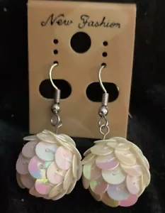 Pendientes de moda vintage de lentejuelas blancas bola discoteca perforada gota colgante - Imagen 1 de 1
