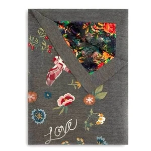 Johnny Was NWT Rana Embroidered Throw Blanket Floral Bird Love Gray 50" x 70" - Picture 1 of 7
