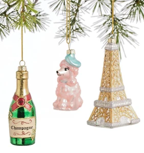 French Theme Christmas Ornaments by World Market Eiffel Tower, Pink Poodle Glass - Picture 1 of 1