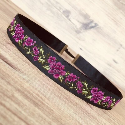 Banda de sombrero de flor rosa, banda de sombrero Fedora color, negro, rosa, verde, banda de sombrero de vaquera Foto 1 de 4