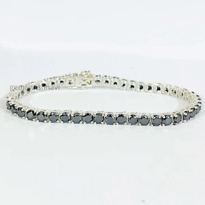 Black Diamond Tennis Bracelet 7.50 Inches In 925 Sterling Silver AAA Certified ! - Picture 1 of 5