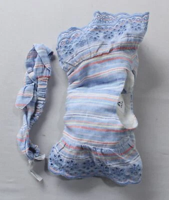 Conjunto de body y diadema de algodón y lino Gap para bebés niñas AC2 rayas azules talla 3-6M Foto 1 de 4