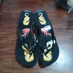 Vietnamese Hand-painted Woodies Sandals Flip Flops Botanical Sea Life Designs - Picture 1 of 7