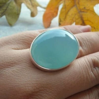 Aqua Chalcedony Gemstone 925Sterling Silver Christmas Gift Ring Jewelry All Size - Image 1 of 4