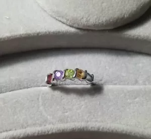 QVC Multi Gemstone Sterling Silver Band Ring Purple Yellow Blue rainbow of color - Picture 1 of 13