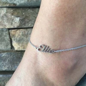 Personalized Custom Your Own Name In 925 Sterling Silver Wedding Women's Anklets - Picture 1 of 5