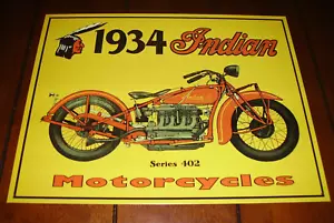 1934 INDIAN SERIE 402 MOTORRAD -- BRANDNEUES METALLSCHILD-- - Bild 1 von 1